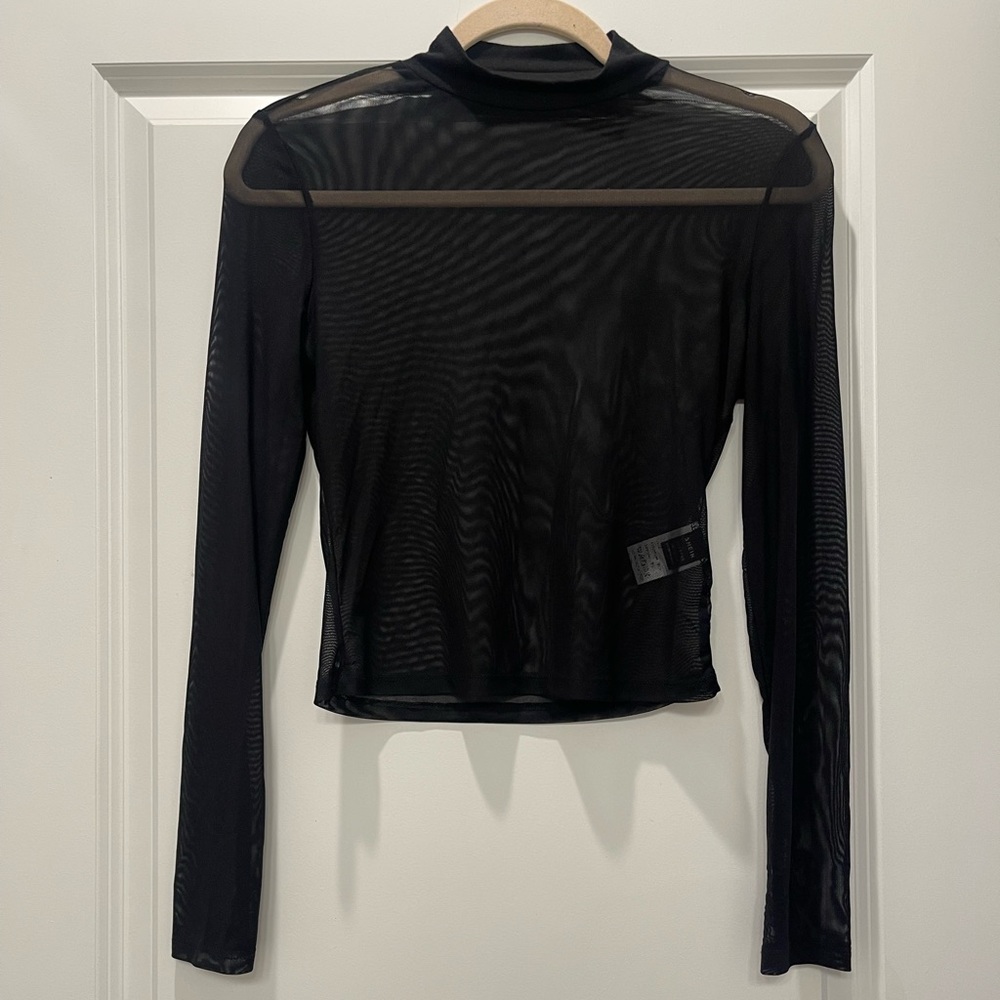 SHEIN | Meshed Turtleneck Long-sleeve Top